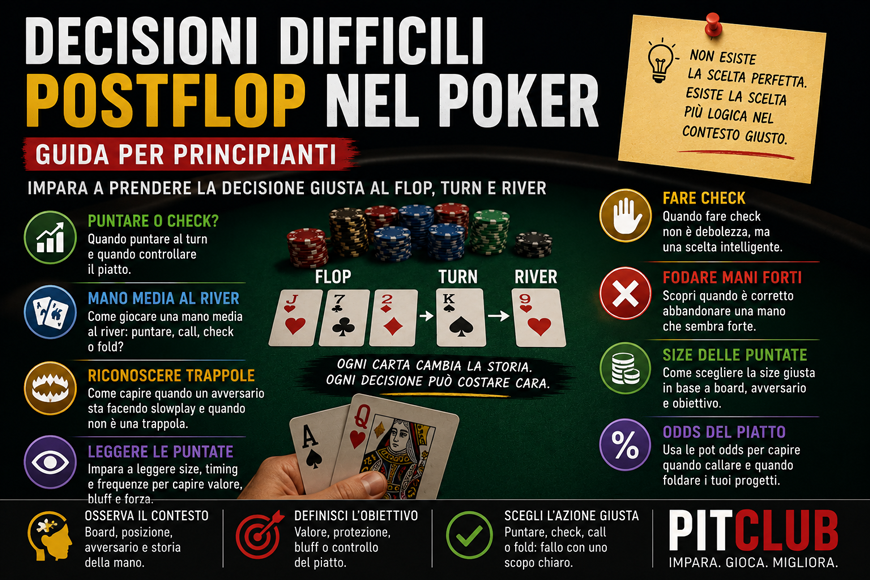 Decisioni difficili postflop nel poker: guida per principianti