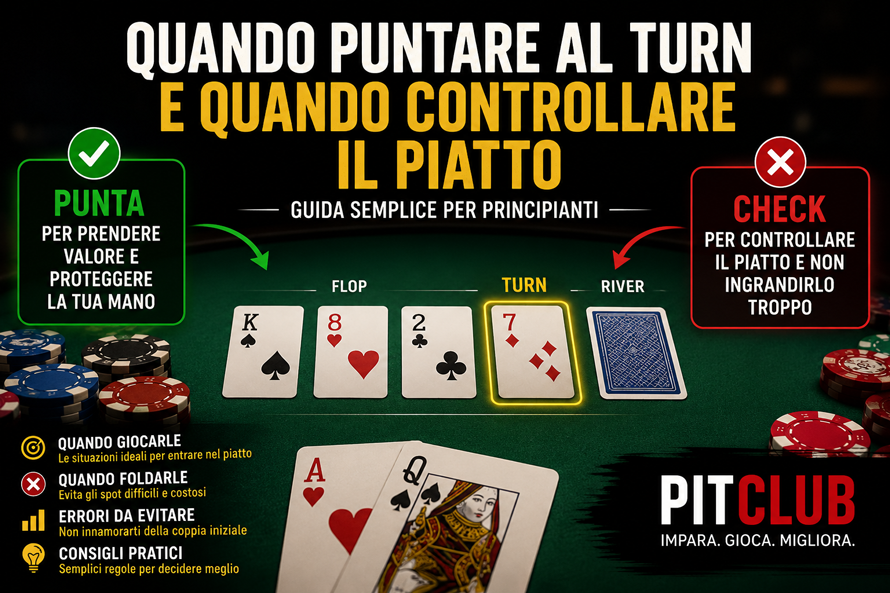 Quando puntare al turn e quando controllare il piatto nel poker